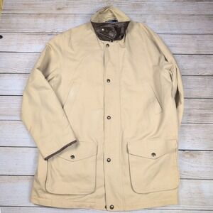 VTG Polo Ralph Lauren M FieldbJacket  XL Tan Brown Leather Trim‎ Button Up Barn